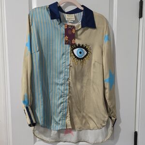 lululemon athletica Beige and Blue Patterned Top